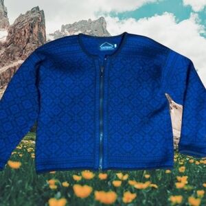 Nordic Wool Cardigan By Kootenay Canadian Rockies Zip Up navy Scandi Girl Sz S